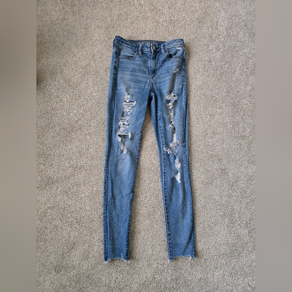 American Eagle Next Level Super High Rise Distressed Jeggings Jeans Sz 4 Reg